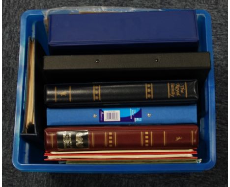 LARGE AND DIVERSE MIXED LOT IN BLUE PLASTIC TUB to include GB First Day Covers, world covers, thematic collection in green al