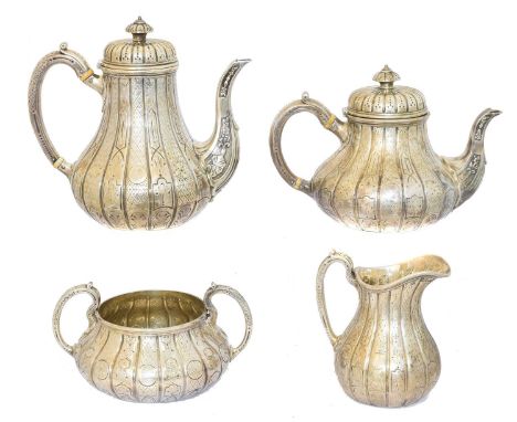 A Victorian four piece tea set, A Victorian four piece tea set, John Samuel Hunt, London, 1858 and Richard Gosling, London, 1