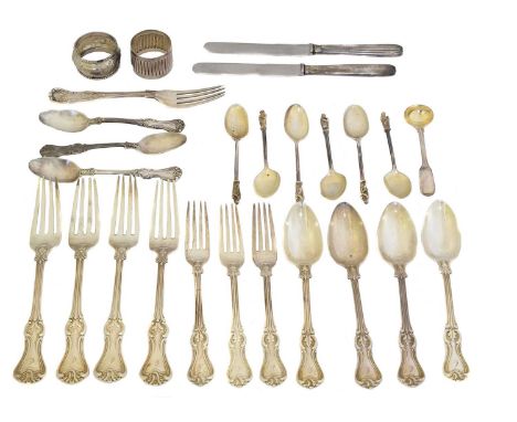 A selection of silver and plated flatware, A selection of silver and plated flatware, to include a silver plate cheese scoop,