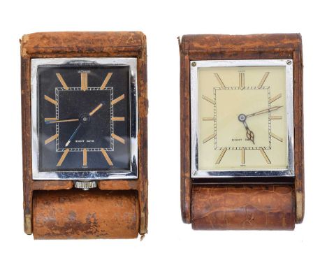 Two Jaeger-LeCoultre travel clocks,  Two Jaeger-LeCoultre travel clocks, the rectangular cream and black dials with baton num
