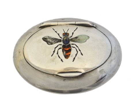 An Edward VII enamel pill box, An Edward VII enamel pill box, vari shade bee enamel detailing to lid, William Hair Haseler, B