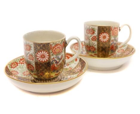 Pair of Worcester coffee cups and saucers circa 1780 Pair of Worcester coffee cups and saucers circa 1780, painted with the J