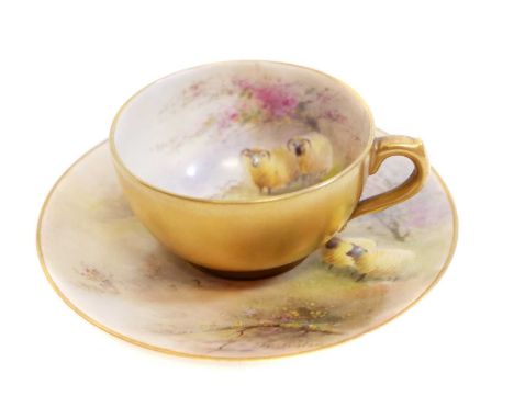 Royal Worcester miniature Stinton cup and saucer Royal Worcester miniature Jas. Stinton signed cup and saucer, painted with s