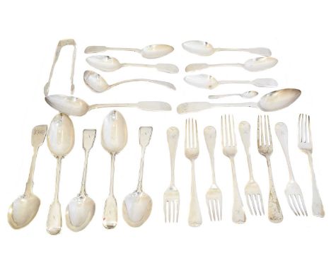 A selection of silver flatware, A selection of silver flatware, to include eight dinner forks, six table spoons, five dessert