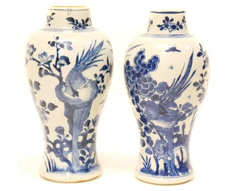 Two similar Chinese vases Two similar Chinese vases, painted with exotic birds in branches, Kangxi period.The largest measure