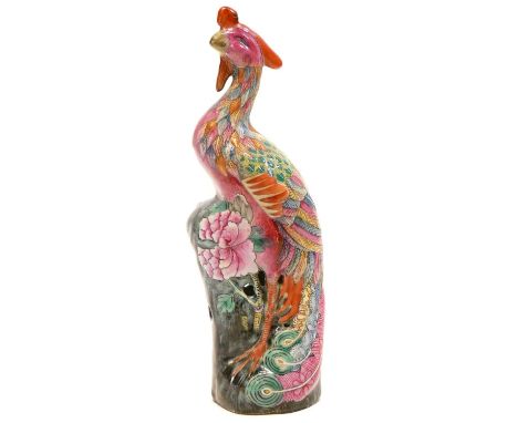 Chinese famille rose model of a peacock Chinese famille rose model of a peacock, on pierced base, late 19th / early 20th cent