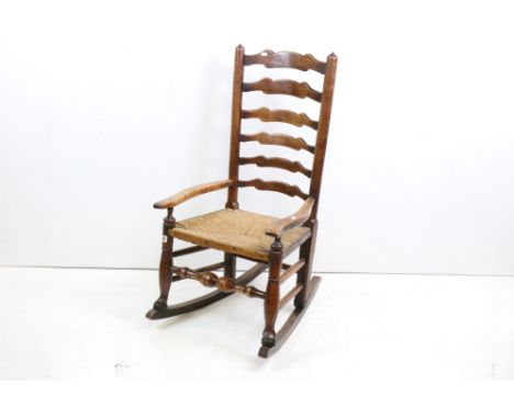 Oak Ladder Back / Ladderback Rocking Chair with rush seat, 55cm wide x 102cm high 