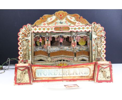 Handmade travelling fairground organ show model, with illuminating lights. 