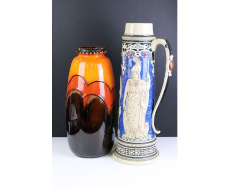 Large 19th Century beer stein in the manner of Mettlach featuring Mars, Minerva and Diana (impressed mark to base) together w