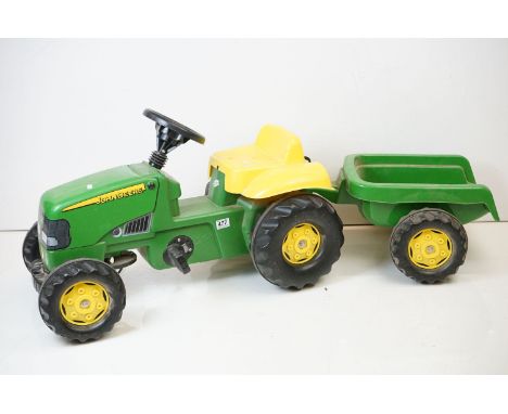 Rolly Toys 'John Deere' child's ride-on pedal powered tractor with trailer, in green and yellow livery, total length approx 1