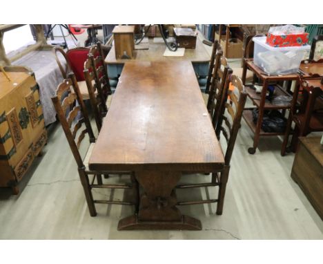 Oak Refectory style Rectangular Dining Table, 181cm long x 69.5cm wide x 77cm high together with a Set of Six Oak Ladderback 