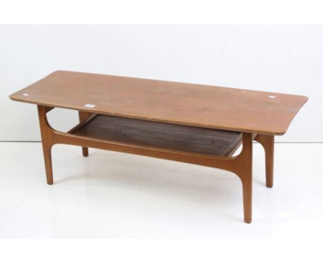 Mid century Retro Teak Coffee Table with under-shelf, 106cm long x 40cm high 