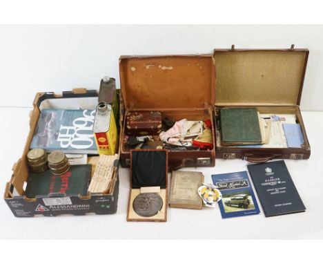 Assorted vintage 20th Century items, many being motoring related including Austin 'Twenty-Five Year Plaque', two vintage oil 