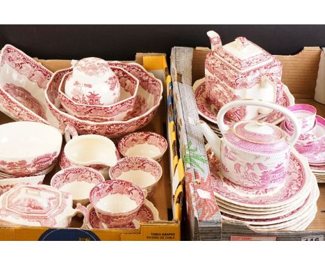 Mason's Ironstone Vista part tea and dinner service, comprising: teapot of square form, 18cm high, a footed bowl, 25.5cm diam