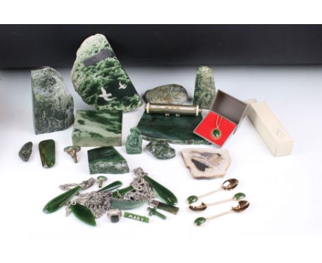 A collection of mixed Jade to include specimens and carved examples together with a quantity of jewellery. 