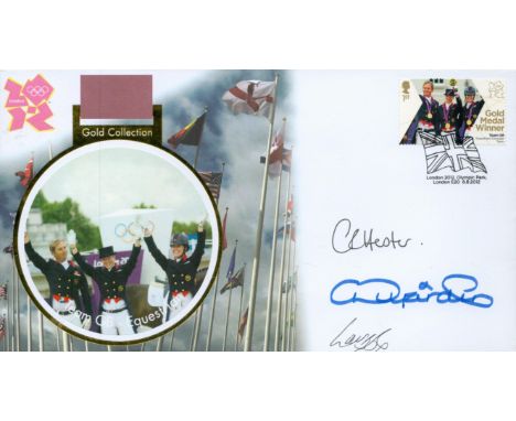 Team Gb Equestrian 2012 Olympic Gold Medallist Signed First Day Cover By Carl Hester, Laura Bechtolsheimer &amp; Charlotte Du
