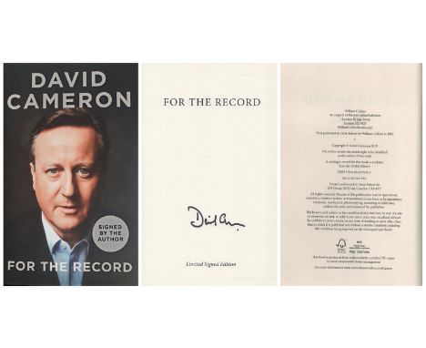 David Cameron signed For The Record first edition limited signed edition hardback book. Published 2019. Good condition. All a