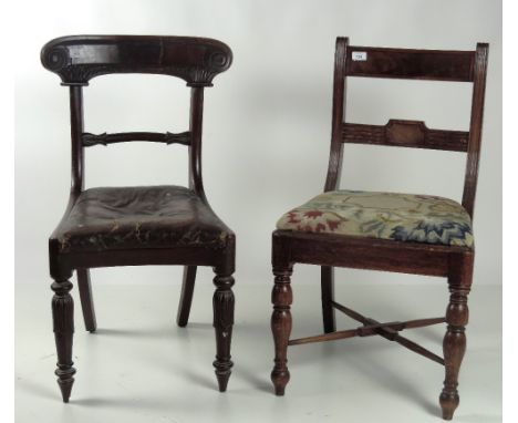 Two antique mahogany Side Chairs, and an Edwardian walnut drop front Piano Stool. (3)

Provenance: Ardfort House, Thurles, Co