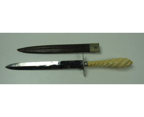 A fine 19th Century Continental Dagger, the attractive ivory handle with carved twisted design over a pierced and finely engr