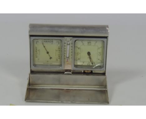 An unusual heavy Edwardian Birmingham silver Desk Companion, clock, barometer, etc. (1)