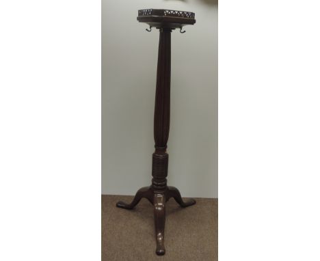 A good quality heavy early 19th Century carved mahogany Hat & Coat Stand, with reeded column on tripod base, 135cms (53") hig