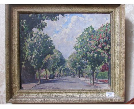 R. Bridget Ganley 1909 - 2002, R.H.A.

"Eglington Road, Dublin," O.O.C., 38cms x 45.5cms (15" x 18"), inscribed on labels on 