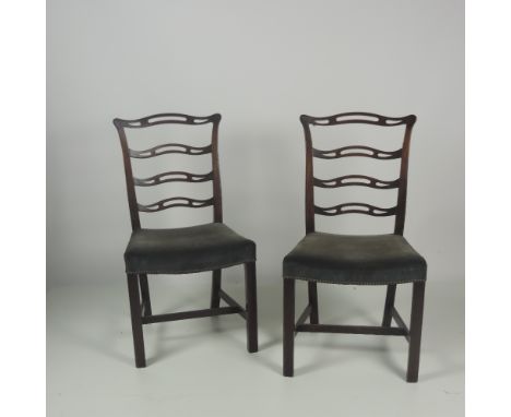 A good set of 8 Chippendale style ladder back Dining Chairs, with label for Hudson Son & Jenkins Ltd., Dublin, with blue mate
