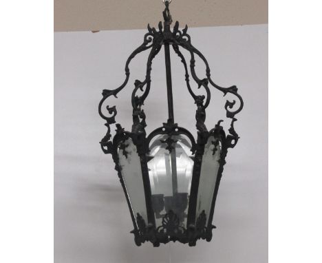A heavy brass Victorian Ceiling Light or Hall Lantern, approx. 76cms (30") high. (1)