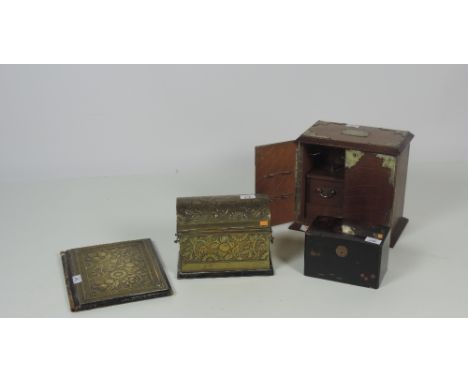 An attractive brass bound Desk Stationary Box, with matching brass bound Blotter Pad, all by Austin, Dublin, decorated with f