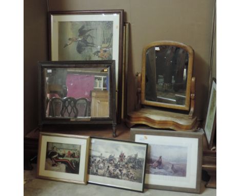 Prints & Engravings, etc: A collection of 8 black and white Prints depicting Stag Hunting, two small Dressing Table Mirrors, 