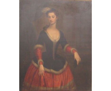 Attributed to Charles Jervis

Fine three-quarter length Portrait, "Lady (Viscountess) Butteevant," in fur trimmed dark blue v