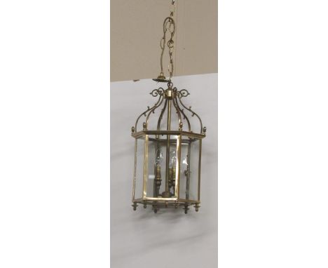 A very good pair of heavy brass hexagonal Lantern Ceiling Lights, with plain glass. (2)