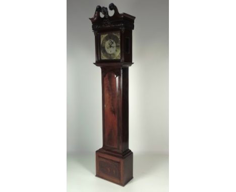 A fine 18th Century Irish mahogany Longcase Clock, the moulded swan neck pediment with carved rosettes and central shell deco