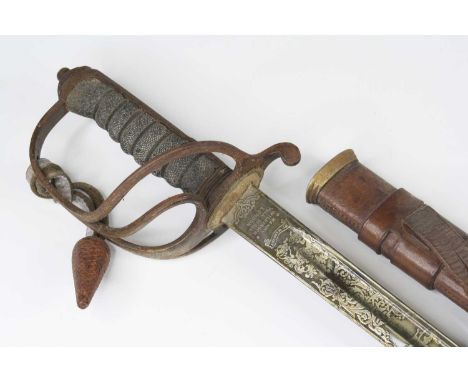 An 1821 pattern Royal Artillery Officer's sword, the 89cm blade etched with Royal Artillery wings and thunderbolts, marked to
