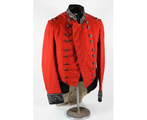 A pre-WW I Lord Lieutenants’s tunic, in scarlet fabric with silver bullion embroidered collar and cuffs with two rows of ten 