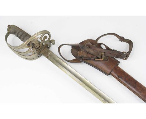 A British 1827 pattern Rifle Officer's sword, the 82cm slightly curved blade etched with a crowned VR cypher, having a steel 