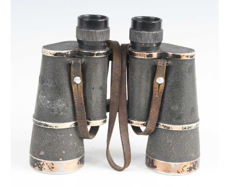 A pair of WW II German Dienstglas 10 x 50 binoculars, marked blc with blue circle for Carl Zeiss, Jena, no. 2210672.PLEASE SE