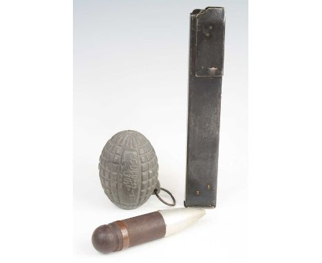 An inert WWI Ottoman Empire / Turkish Army type 2 Infantry grenade, of typical form with Arabic script, h.9.5cm, together wit