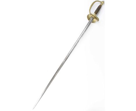 An early 19th century French? Infantry sword, the 80cm flattened diamond section blade with twin fullers, the brass hilt with