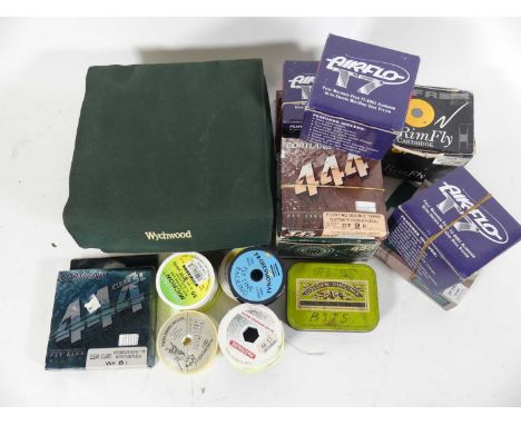 An Airflo T7 model 5/7 Large Arbor fly fishing reel (extra spool) together with a Ryobi 455 fly reel, Wychwood reel bag vario