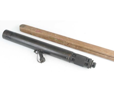 A WW I gun sighting telescope No. 6039 by W. Ottway &amp; Co Ealing, dated 1917, 59cm, together with a WW II three-fold woode