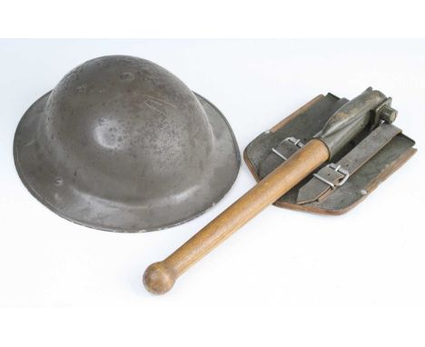 A WW II British MK II steel helmet, stamped HBH for Harrison Bros &amp; Howson Ltd, dated 1939, together with a post WW II en