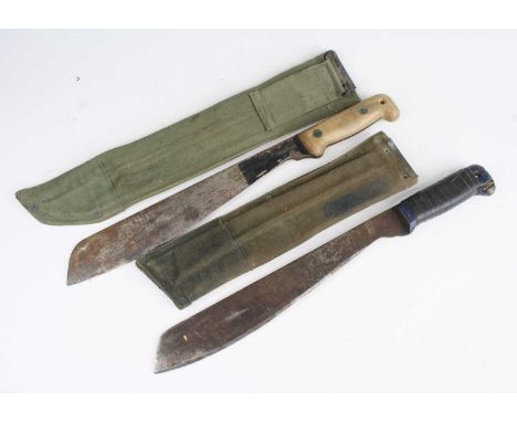 An Elwell KE 18731 machete, the 33cm blade with War Depratment mark and dated 1956, housed in a canvas sheath, 46cm, together