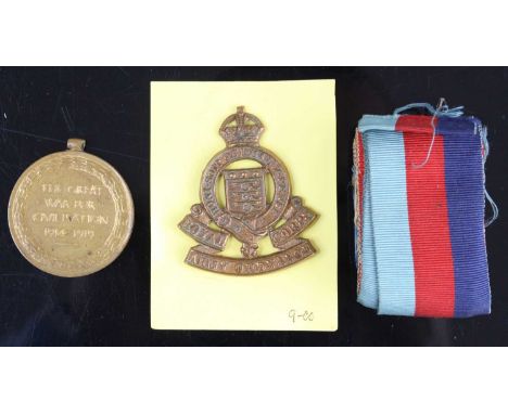 A WW I Victory medal, naming 117053 GNR. A.R. HIMSWORTH R.A. (lacking suspension ring), together with a Royal Army Ordnance c