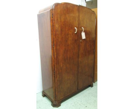 ART DECO WARDROBE, early 20th century Art Deco burr walnut with two doors enclosing double hanging space, 191cm H x 123cm W x