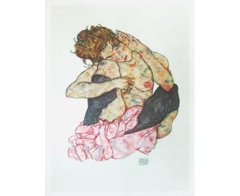EGON SCHIELE, 'Crouching Nude', signed in the plate, the print has been published in 1950 in Vienna by the State Printing Off