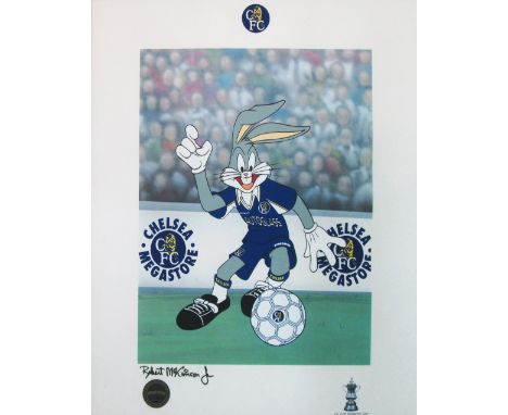 CHELSEA FC BUGS BUNNY, limited edition lithograph by McKimson Brothers, mounted, framed and glazed, 78cm H x 68cm. (certifica