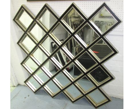 WALL ART MIRROR, with twenty four small mirrors in a silver and black painted frame, 125cm x 125cm.