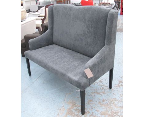 WING SOFA, with a high back and grey upholstery on square tapered supports, 142cm L. 