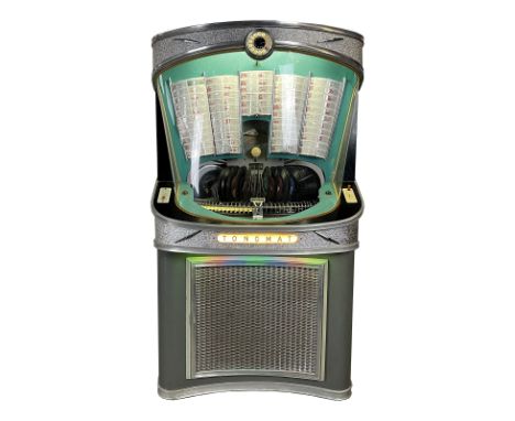 1960 Tonomat Teleramic 200 Jukebox. 200 selection jukebox playing 45 RPM records. It comes with 100 records. The jukebox appe